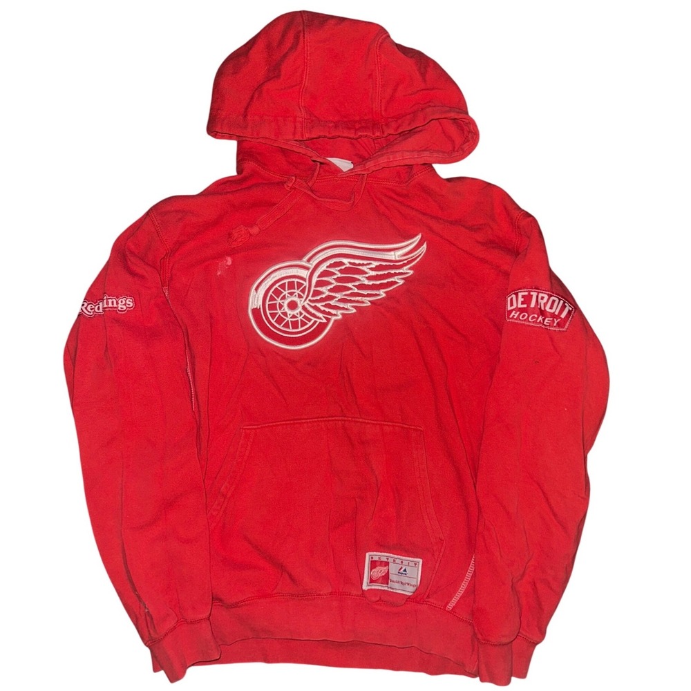 Majestic Detroit Red Wings Hoodie Red Pullover Embroidered NHL Mens Medium